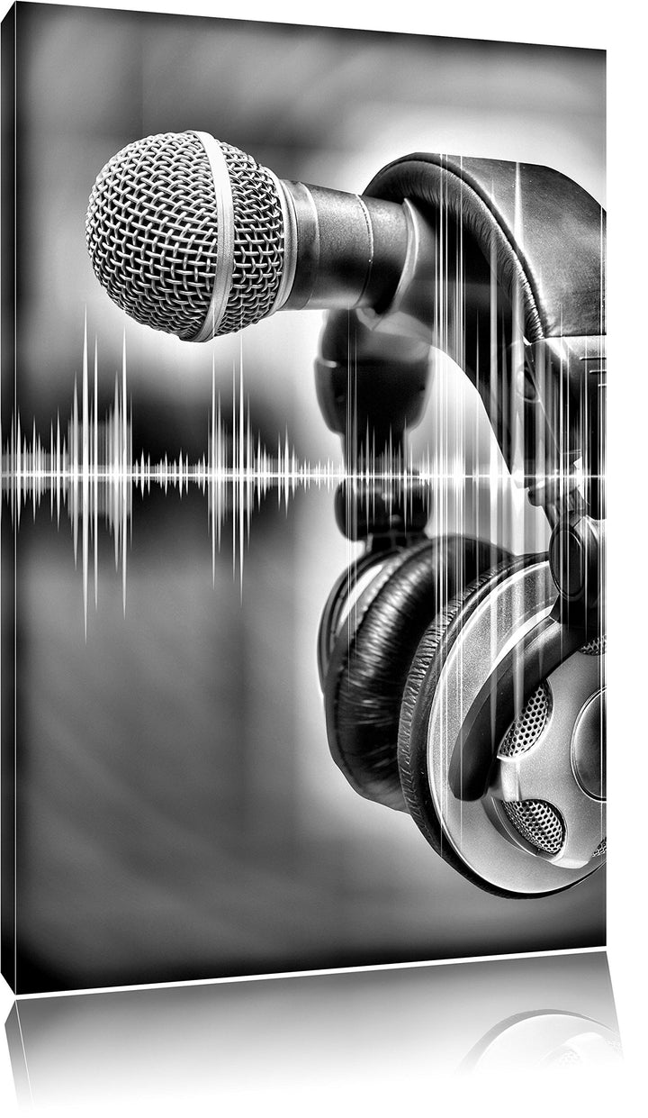 Monocrome, Mikrofon, Format: 100x70 auf Leinwand, XXL riesige Bilder fertig gerahmt mit Keilrahmen,