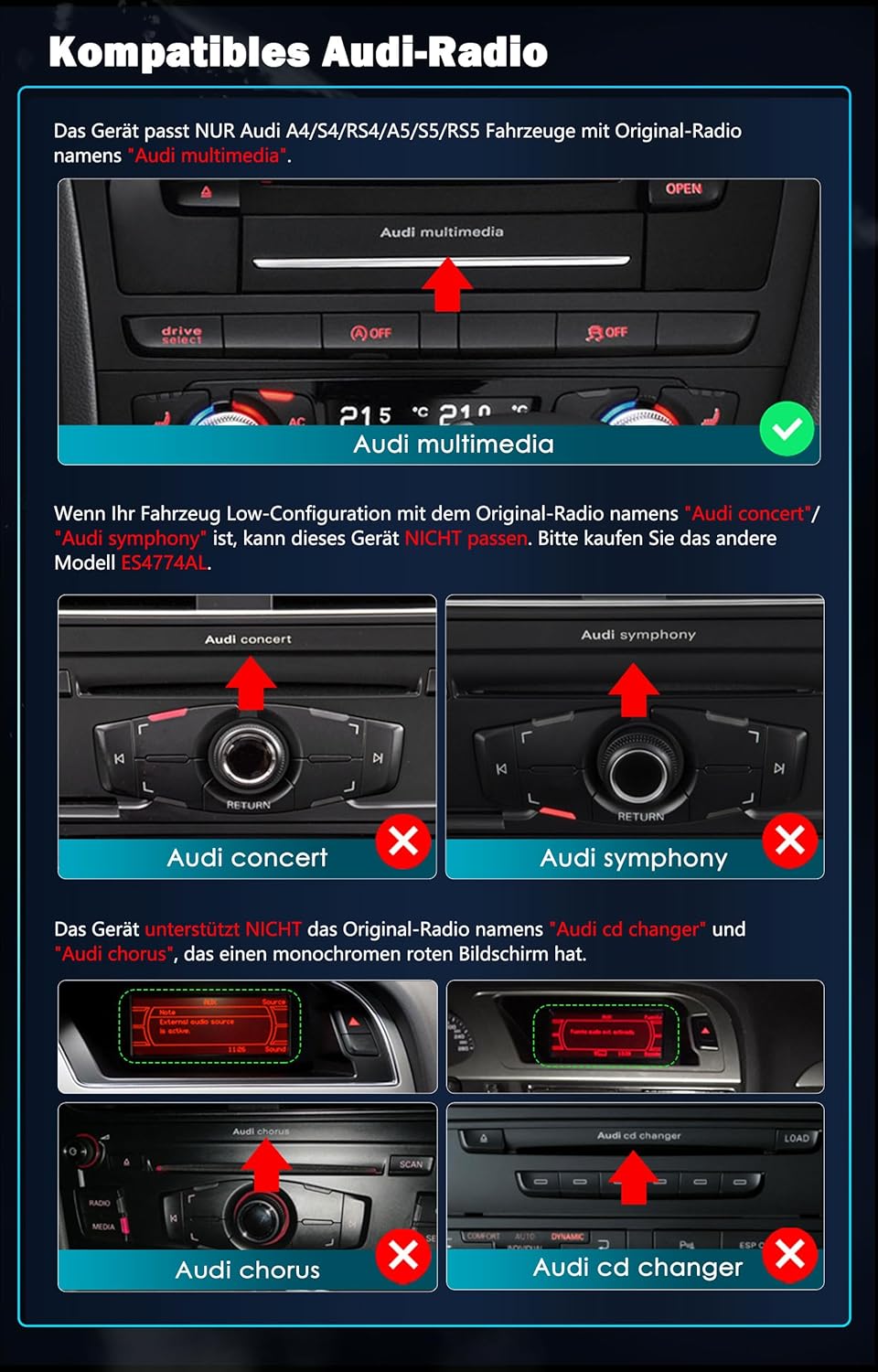 Erisin 12.3 Zoll Android 12 Autoradio mit GPS Navigation für Audi A4/A5/B8/S4/S5 2009-2016 Unterstüt