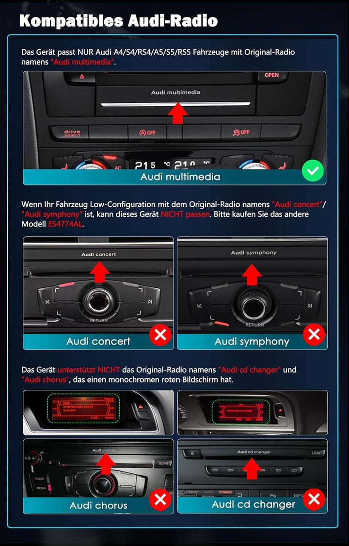 Erisin 12.3 Zoll Android 12 Autoradio mit GPS Navigation für Audi A4/A5/B8/S4/S5 2009-2016 Unterstüt