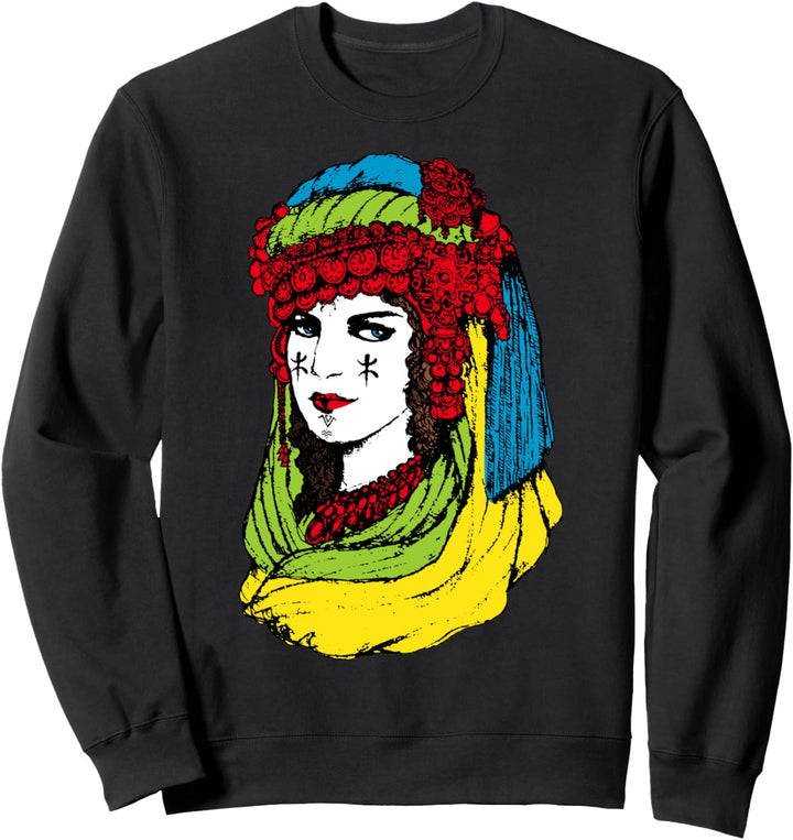 Amazigh Frau mit Tätowierung & bunter Tamazight Berbere-Flagge Sweatshirt