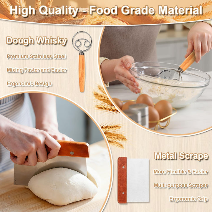 12 Stück Sauerteig Starter Set, 23,5cm & 25,4cm Gärkorb Brot Backen Mit Broschüre, Sauerteig Starter