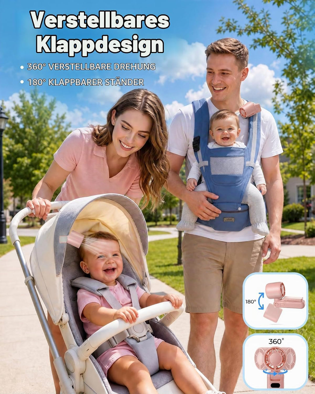 TUNISE Tragbarer Ventilator, Handventilator mit 3600mAh Akku, Mini Ventilator mit magnetischem Clip,