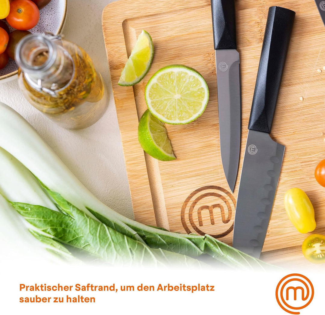 MasterChef Schneidebrett Holz, Holzbrett Küche mit Saftrille, Natürlich, Nachhaltig, 39cm x 27cm x 3