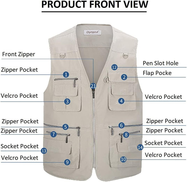 Herren Leichte Freizeitweste, Outdoor, Herren, mehrere Taschen, Weste, Casual, Sportjacke, Journalis