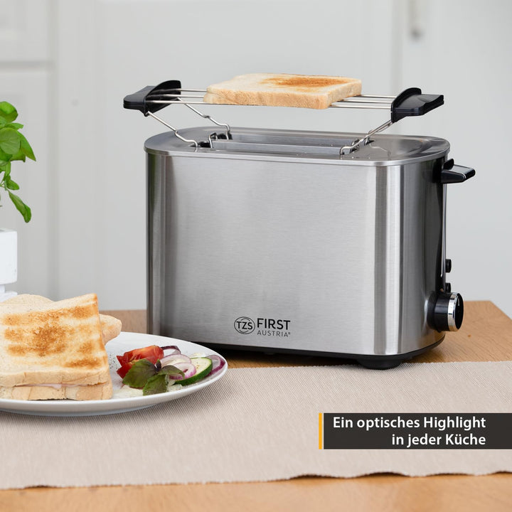 TZS First Austria Toaster | Edelstahl | 2 Scheiben | 850W | 7 Stufen | Warmhaltefunktion | abnehmbar