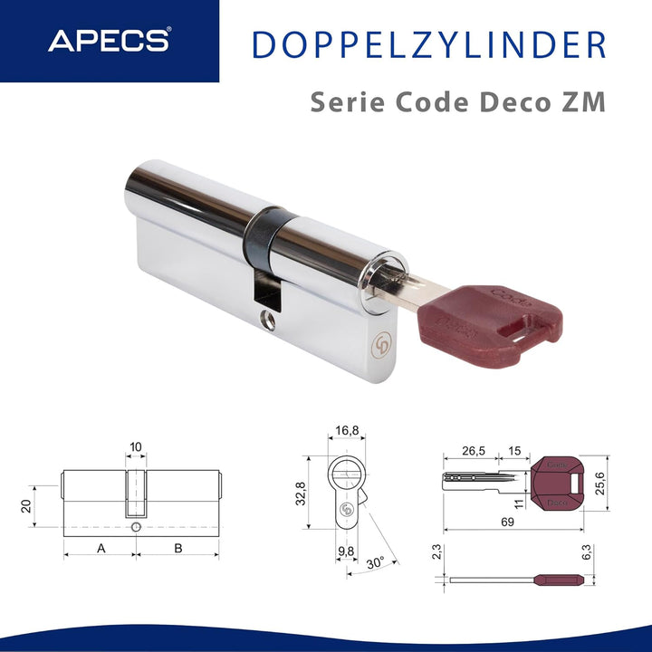 APECS Schliesszylinder Sicherheitsschloss Wohnungstür Doppelzylinder 90 (40/50) mm mit 5 Schlüsseln