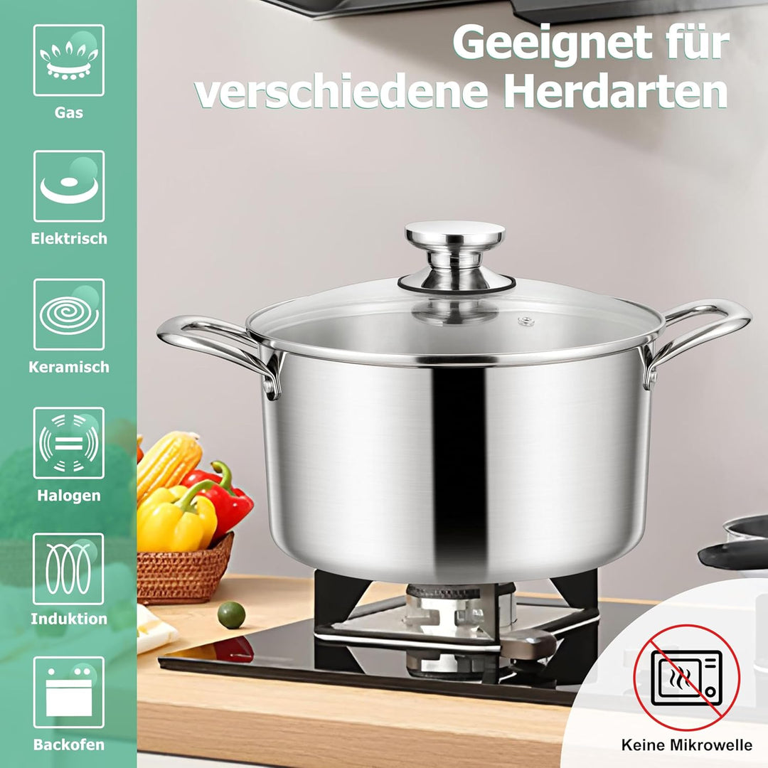 Homikit Kochtopf 24cm, 5,3L Gross Suppentopf Induktion aus 3-Lagen Edelstahl für alle Herdearten, Ed