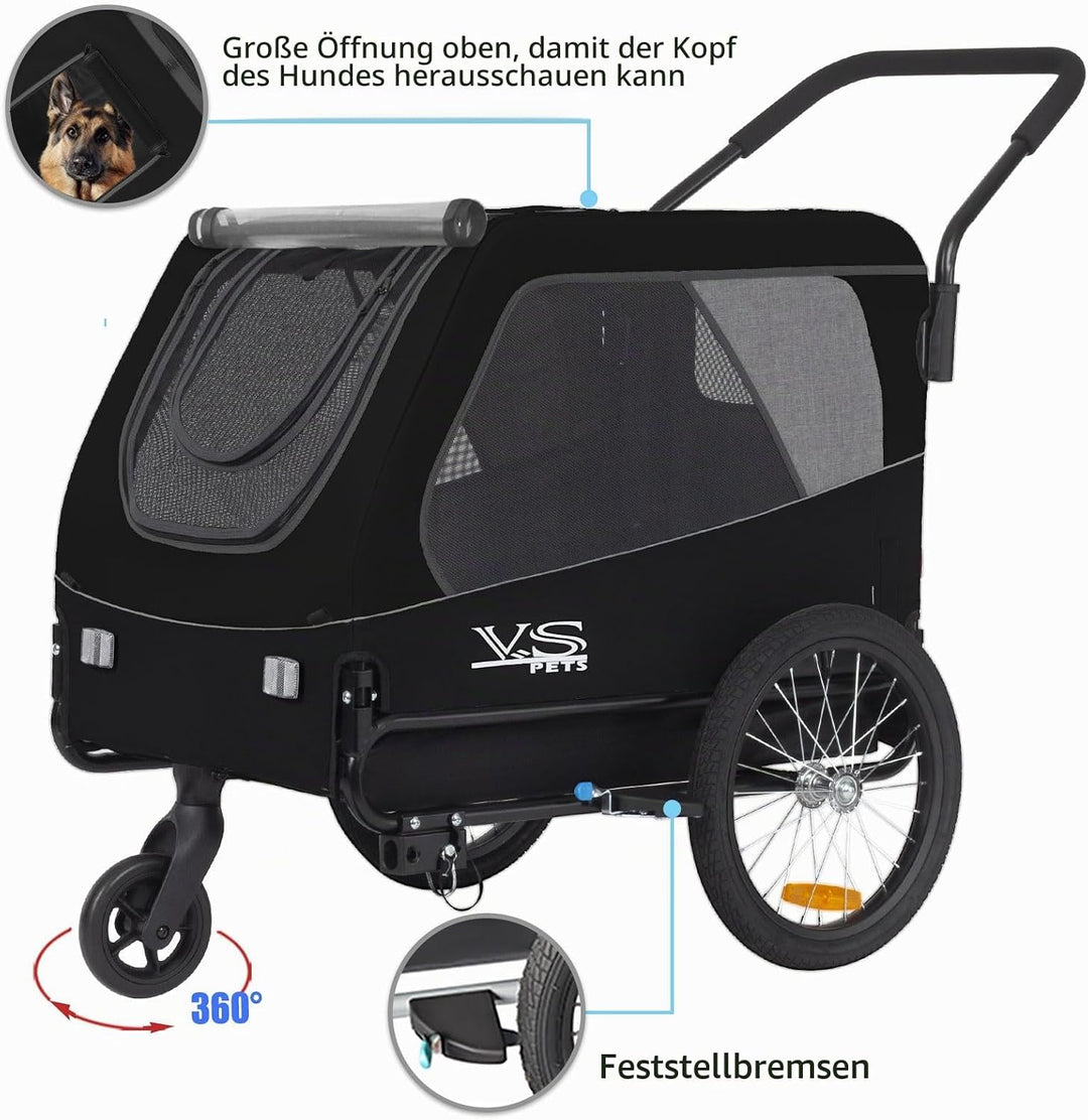 Tiggo VS Pets L Hundeanhänger &amp; Jogger 2-in-1 Hundebuggy, Fahrradanhänger Klappbar,gross ca. 250 Lit