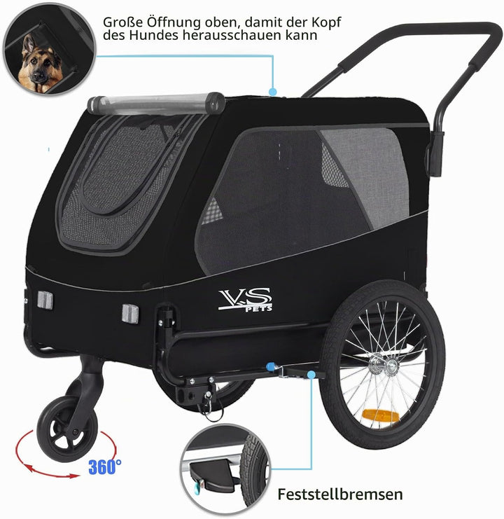 Tiggo VS Pets L Hundeanhänger &amp; Jogger 2-in-1 Hundebuggy, Fahrradanhänger Klappbar,gross ca. 250 Lit