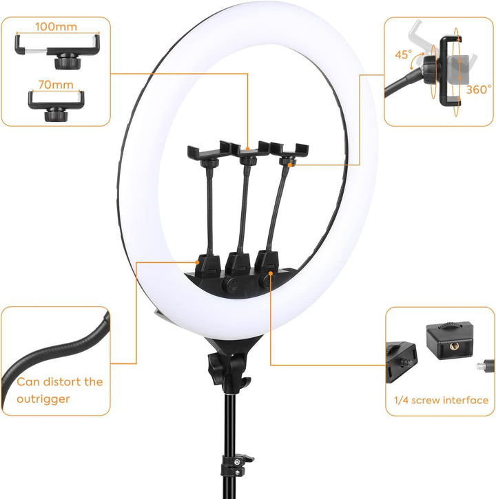 22 Zoll LED Ring Licht 3200-6500K Beleuchtung Kit 600pcs LED Perlen mit Lichtständer & 3 Telefon Hal