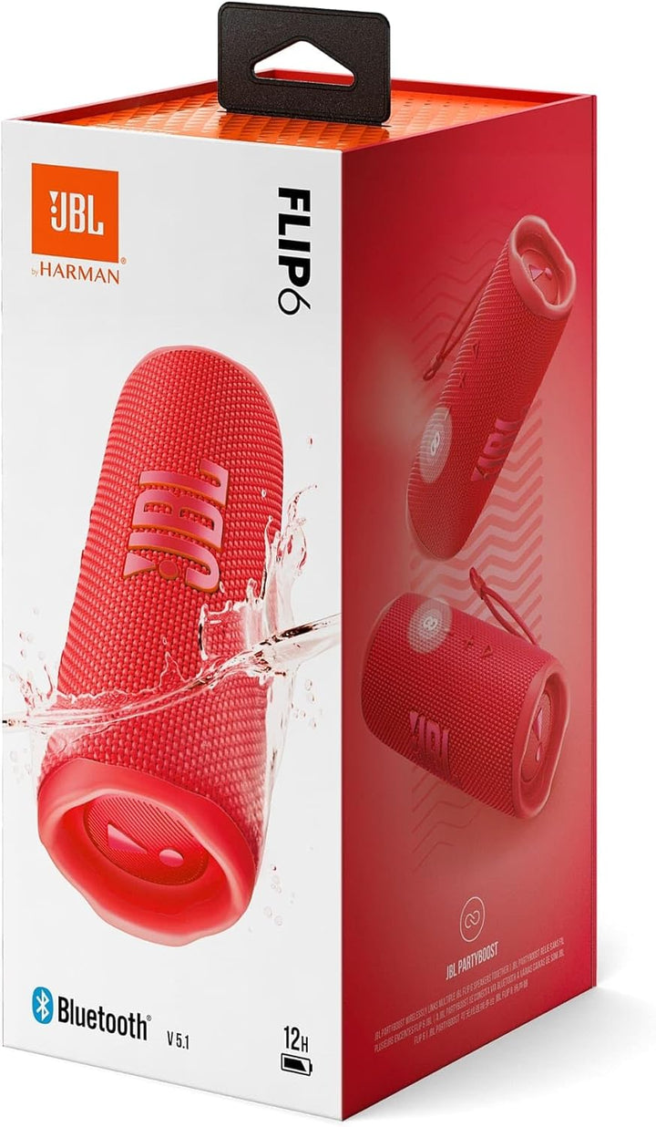 JBL Flip 6 Bluetooth Box in Rot – Wasserdichter, tragbarer Lautsprecher mit 2-Wege-Lautsprechersyste