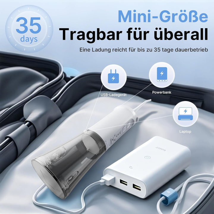 TUREWELL Munddusche Kabellos, Elektrische Zahnreiniger mit 5 Modi, 4 Düsen, 310ML Wassertank & IPX7
