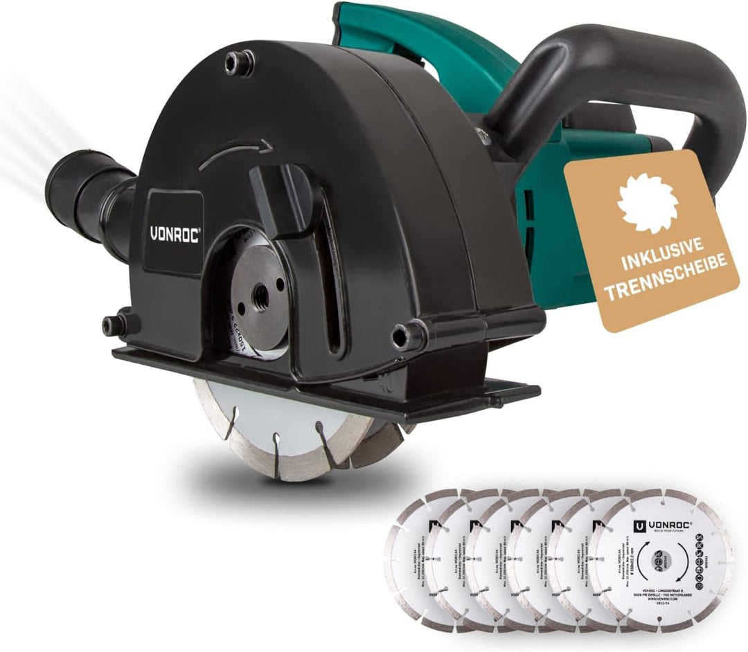 VONROC Mauernutfräse Schlitzfräse mit Absaughaube - Mauerfräse 1700W - Schlitzmaschine für 150mm Kab