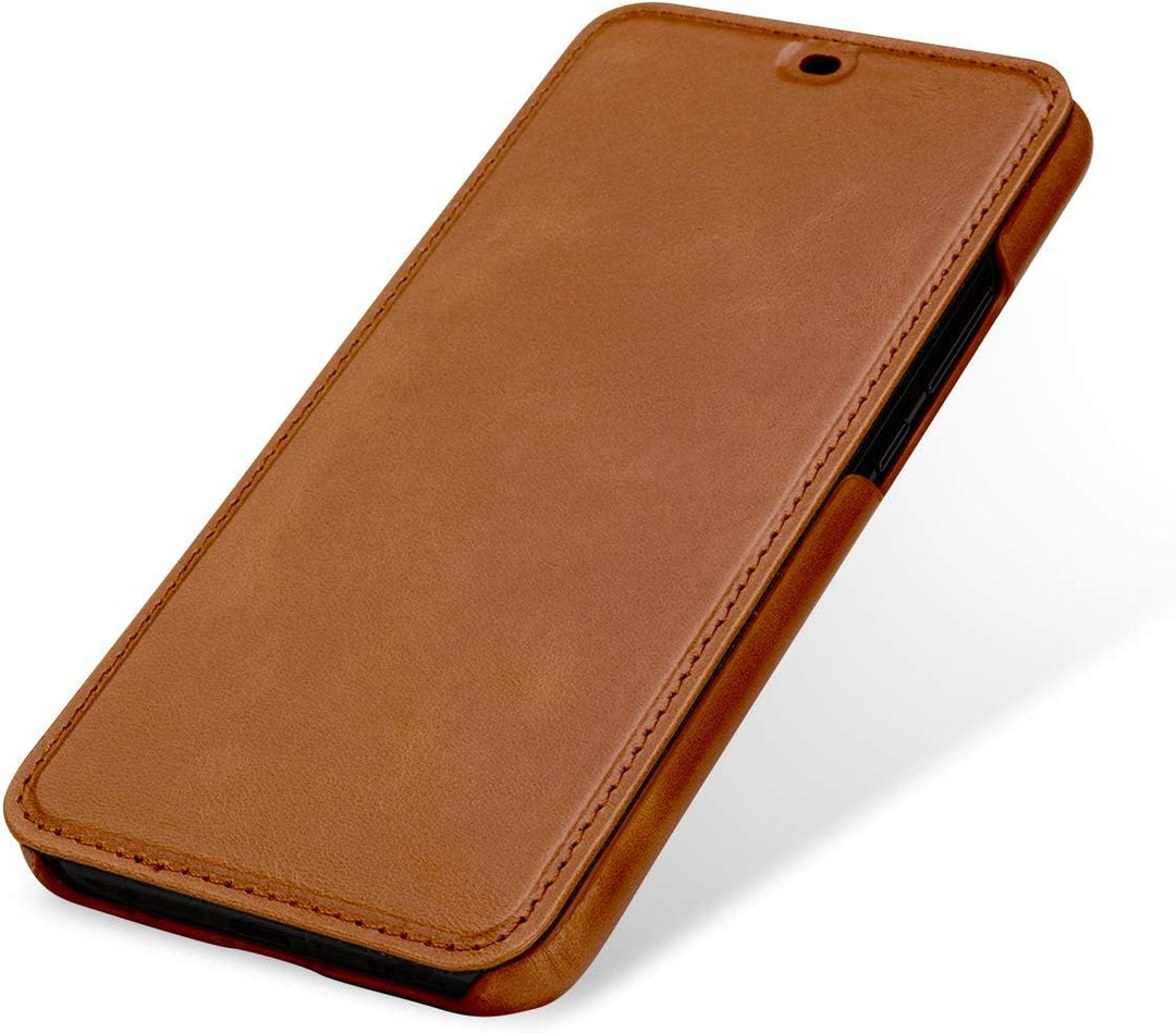 STILGUT Lederhülle für Huawei Mate 20 Lite Book Type, Cognac, cognac
