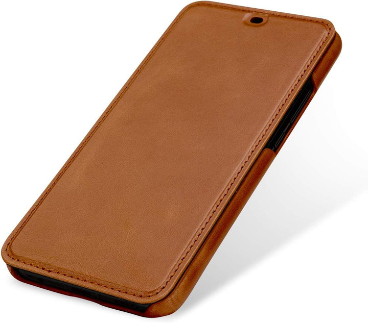 STILGUT Lederhülle für Huawei Mate 20 Lite Book Type, Cognac, cognac