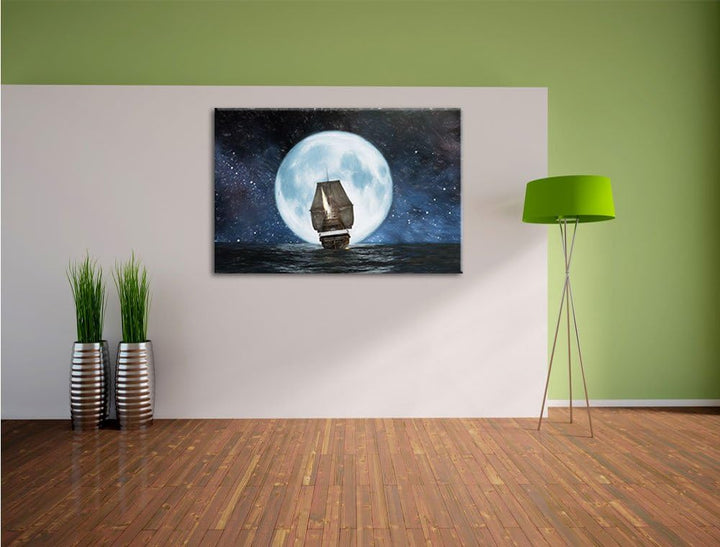 Pixxprint Segelschiff bei Vollmond als Leinwandbild/Grösse: 100x70 / Wandbild/Kunstdruck/fertig besp