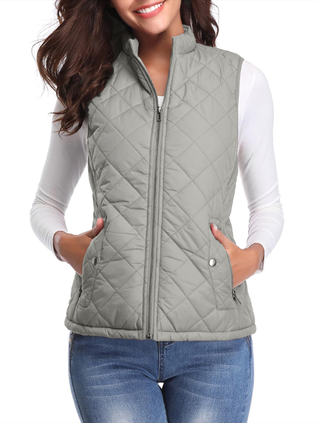 fuinloth Damen Weste mit Stehkragen Westen Steppweste Leicht Ärmellos Jacke mit Reissverschluss Tasc