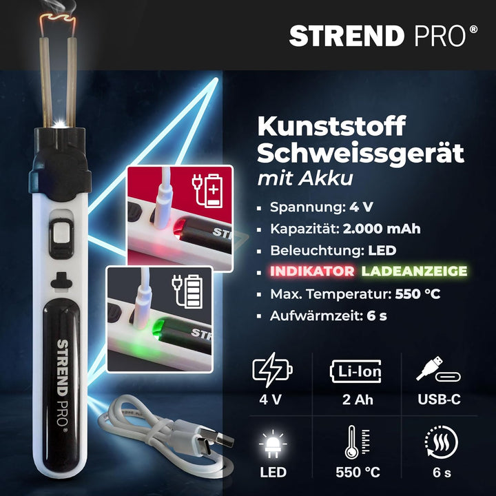 STREND PRO Kunststoff Schweissgerät Akku | Kunststoff Reparaturset mit 300PCS Heftklammern, Plastik