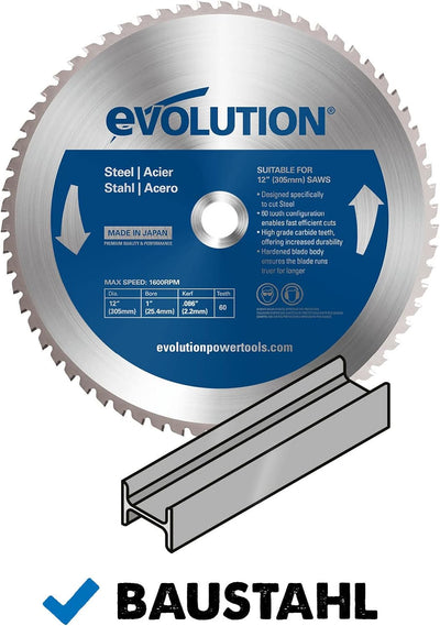 Evolution M305TCT-60CS - 305 mm Sägeblatt zum Sägen von Baustahl - Metall-Sägeblatt mit 60 Zähnen un