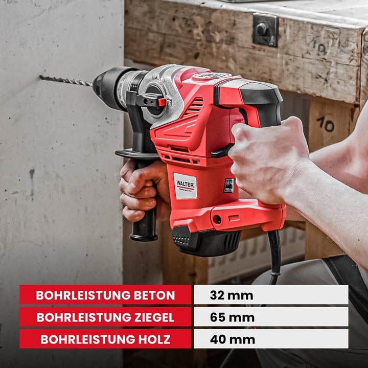 WALTER Bohr- und Meisselhammer 1500 W, optimales und leichtes Arbeiten durch vibrationsgedämpften Ha