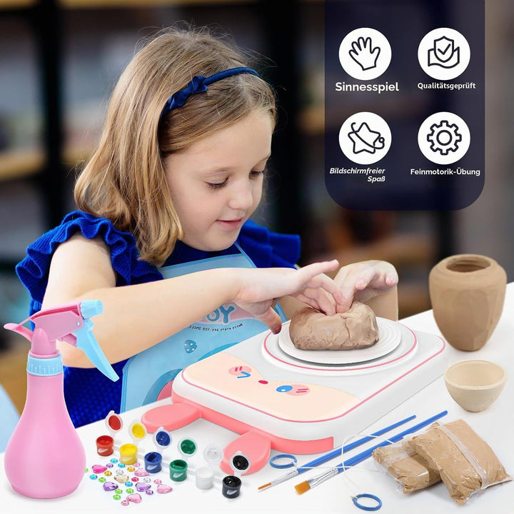 Skirfy Töpferset für Kinder, Töpferscheibe Elektrisch für Kinder, Mini Töpferscheibe mit Töpferton,T