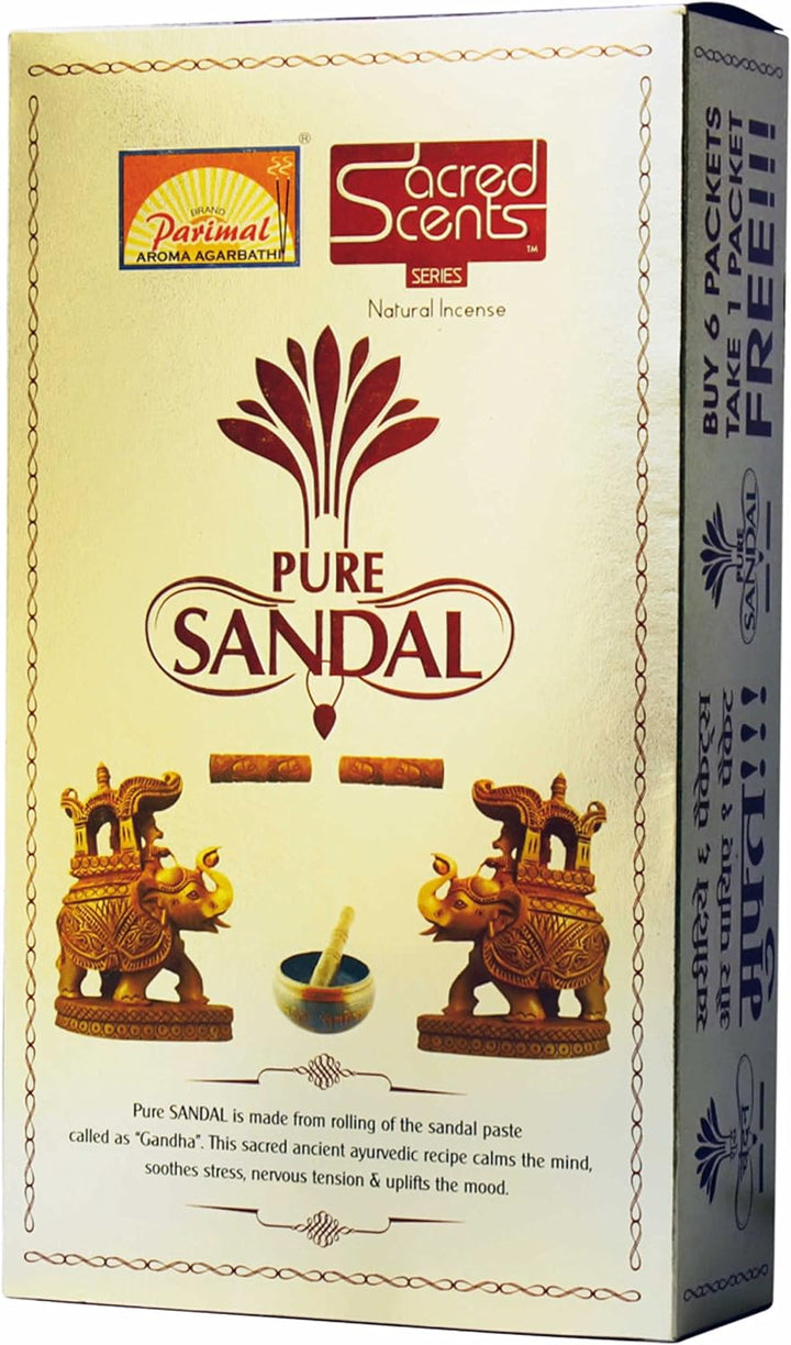 Parimal Sacred Scents Räucherstäbchen, natürliche Sandale, 6 Packungen à 28 g in einer Box, Export-Q
