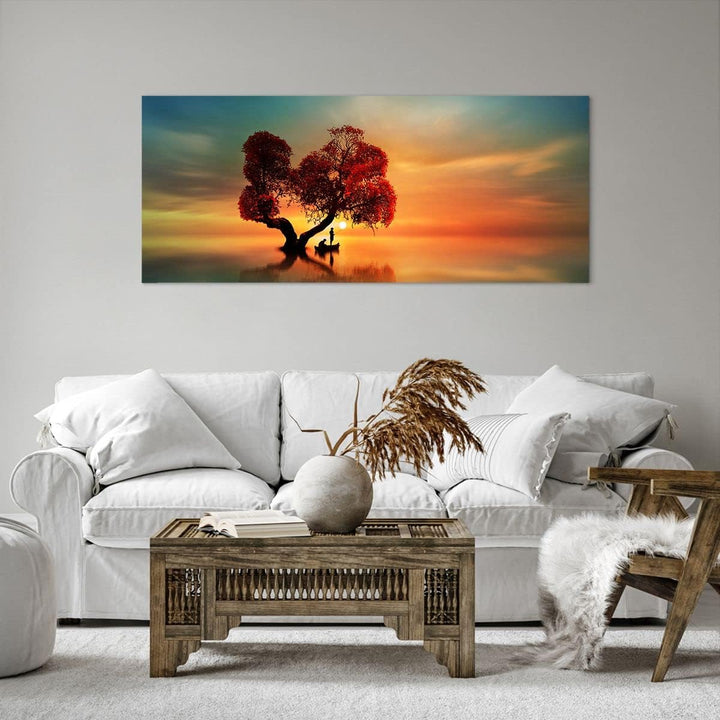 Wandbilder Dekoration Wohnzimmer See Natur Nacht Panorama Bilder auf Leinwand 120x50cm Leinwandbild