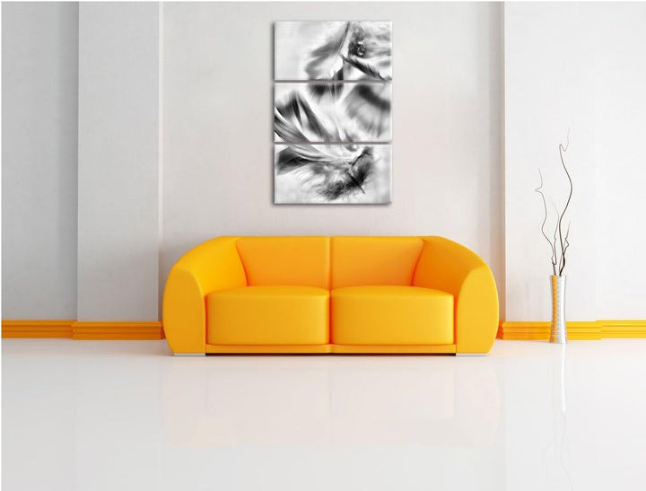Pixxprint Weisse Feder auf schwarzem Stein als Leinwandbild/Grösse: 3 Teilig (120x80) cm/Wandbild/Ku