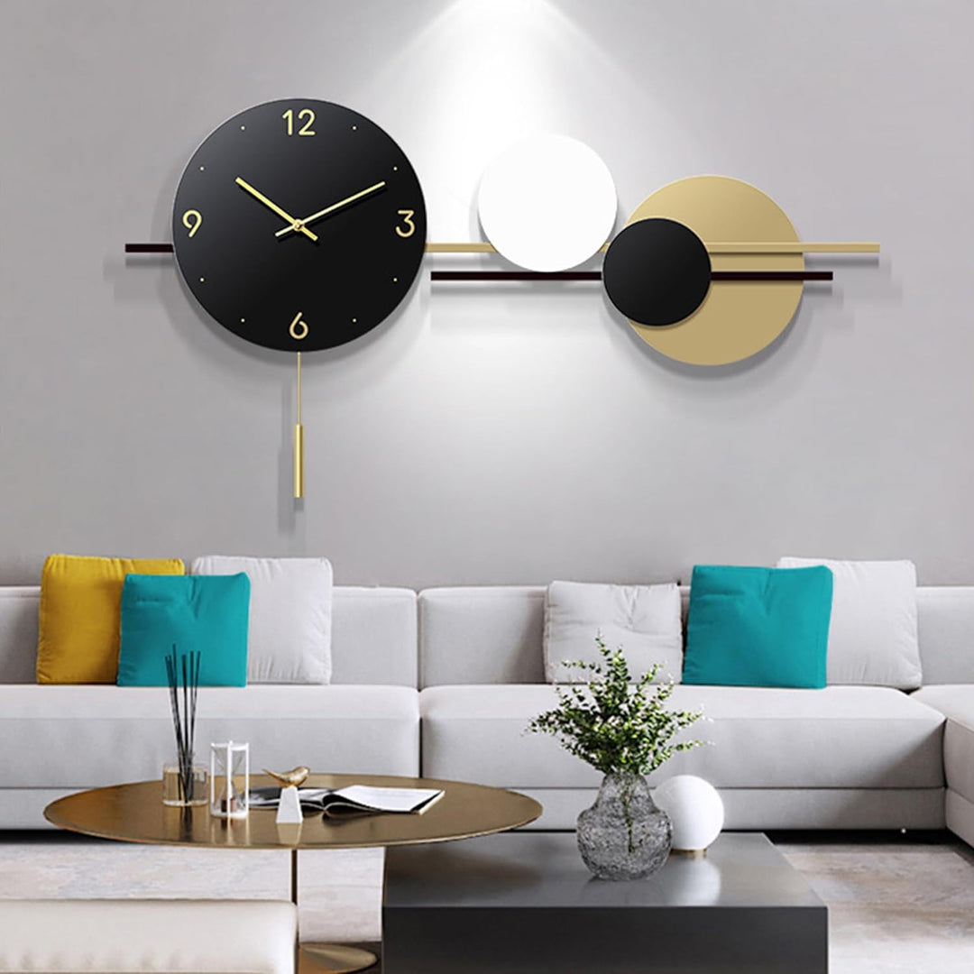 Wanduhr Gross, Wanduhr Ohne Tickgeräusche mit Pendel Wanduhrs Modern Geometrisch Rund Digital Wandde