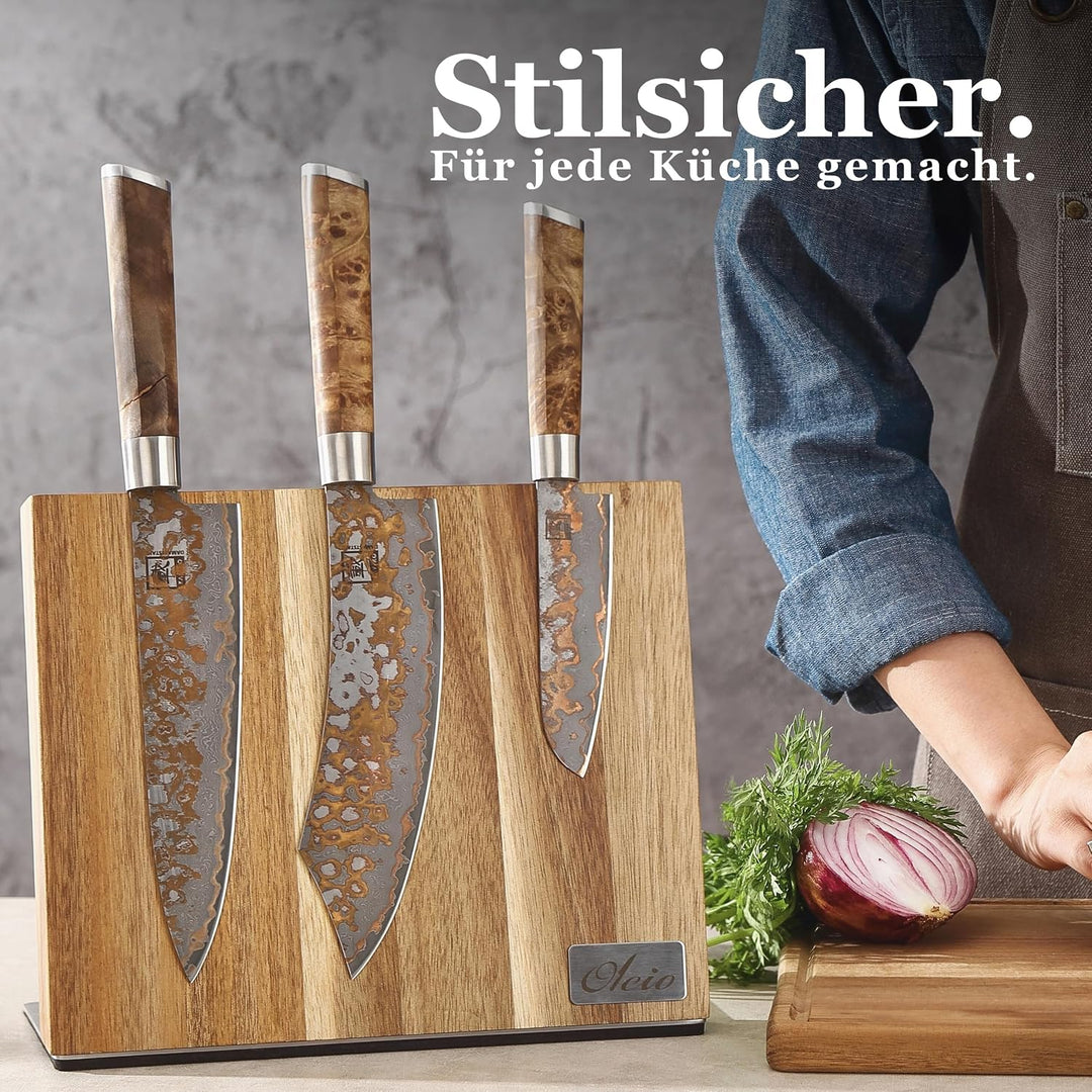 Oleio hochwertiger magnetischer Messerblock Messerbrett für bis zu 6 Messern I Zeitloses Design aus