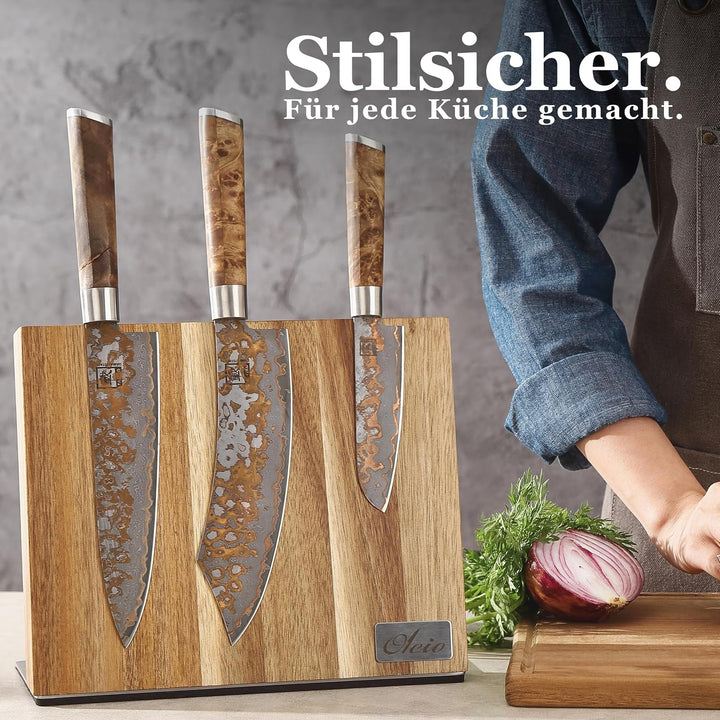 Oleio hochwertiger magnetischer Messerblock Messerbrett für bis zu 6 Messern I Zeitloses Design aus