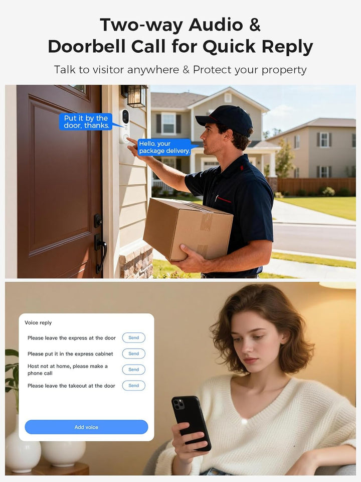 Hiseeu 【2MP+Chime】 Smarte Video Türklingel mit Kamera,1080P Kabellose Video Doorbell mit 2-Wege-Audi