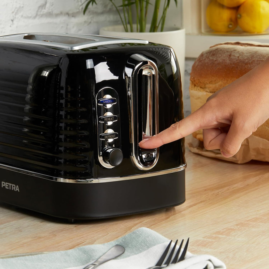 Petra PT5573BLKVDE Toaster – 2 Toastschlitze mit integrierter Brötchen-Warmhalterung für Gebäck, 6 v