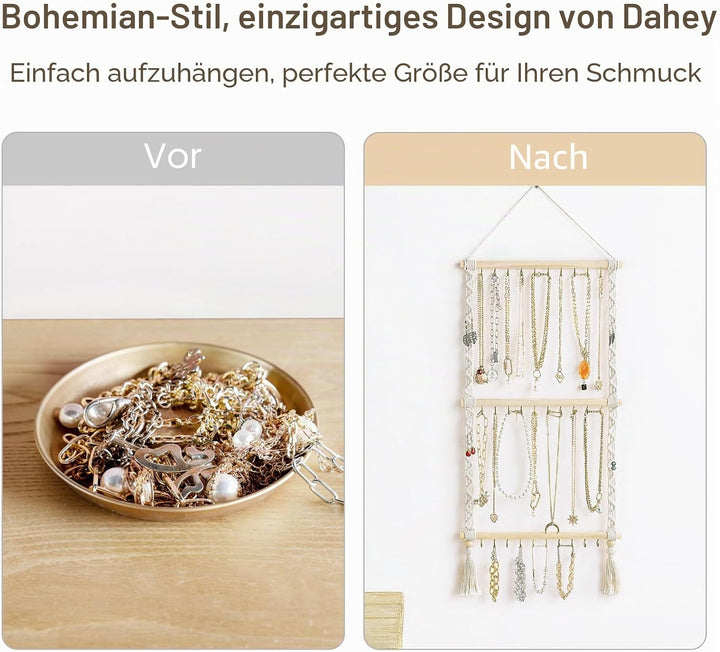 Dahey Hängender Schmuck-Organizer, Makramee-Halskettenhalter mit 30 Haken, Wandmontage, Schmuckaufhä