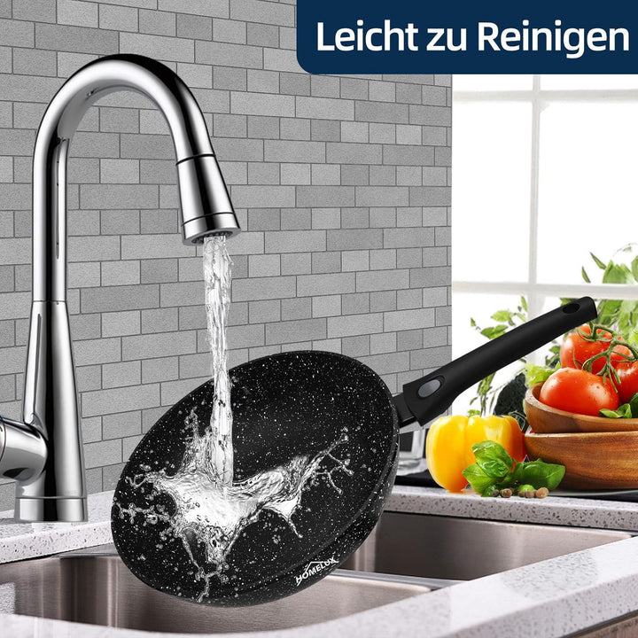 HOMELUX Wok Pfanne 28 cm, Wokpfannen Bratpfanne, Wokpfanne Induktion mit Glasdeckel und Abnehmbarem