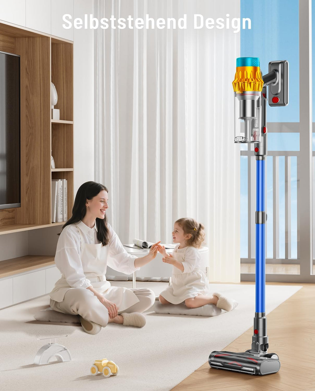 Akku Staubsauger, 50KPA/600W/70Mins Staubsauger Kabellos mit Selbststehend, 1,8L Grosser Staubbecher