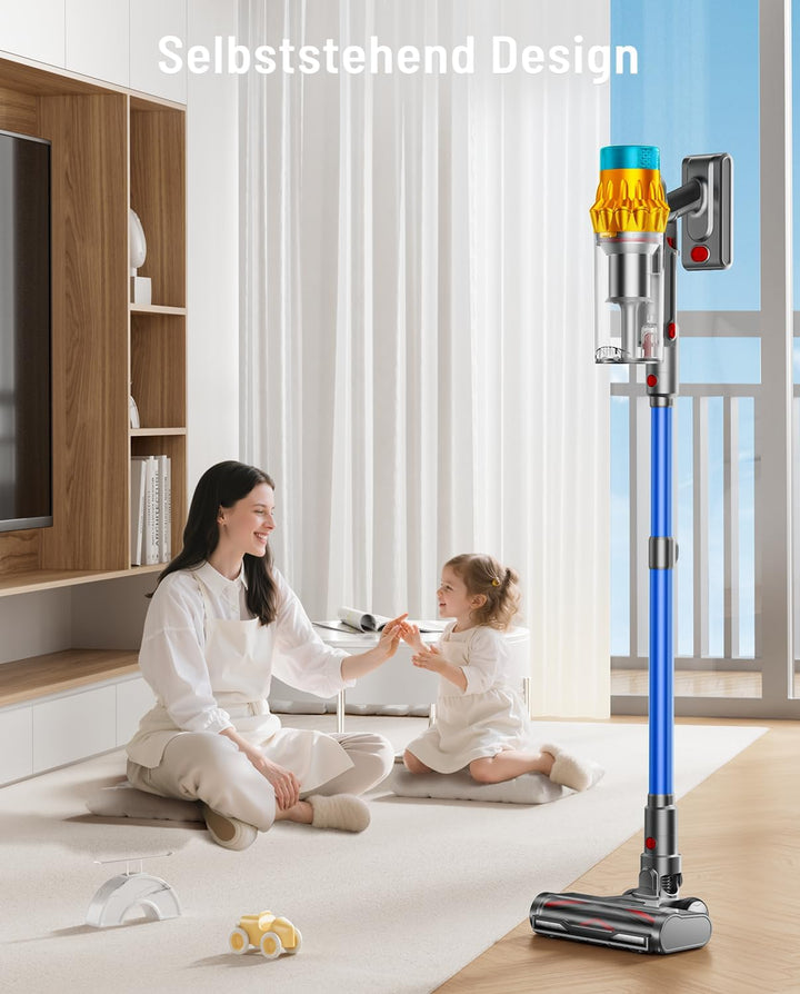 Akku Staubsauger, 50KPA/600W/70Mins Staubsauger Kabellos mit Selbststehend, 1,8L Grosser Staubbecher