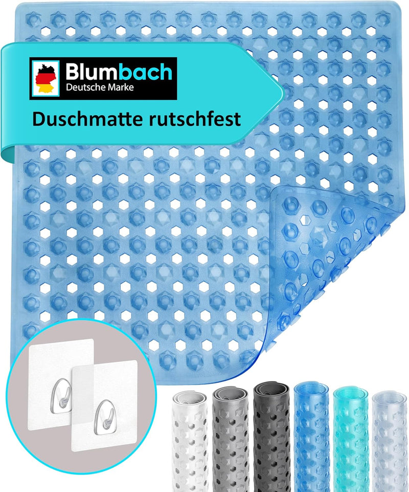 Blumbach® Duschmatte rutschfest 53x53cm - 100% BPA-frei - Inkl. 2 Haken zum Aufhängen - griffige Ant