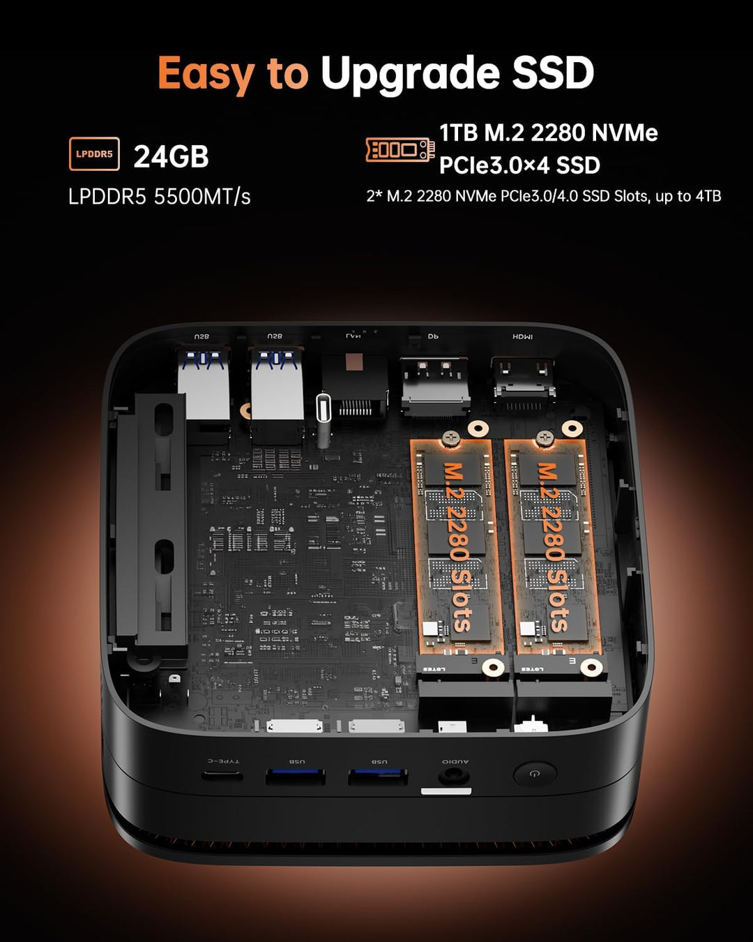 NiPoGi Hyper H1 Mini PC W-11 PRO Α-MD Ryzen 7 7735HS (Max 4.75GHz,8C/16T) 24GB LPDDR5 5500MHz/1TB M.