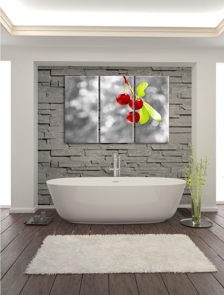 Pixxprint glänzende Kirschen am Zweig als Leinwandbild/Grösse: 3 Teilig (120x80) cm/Wandbild/Kunstdr