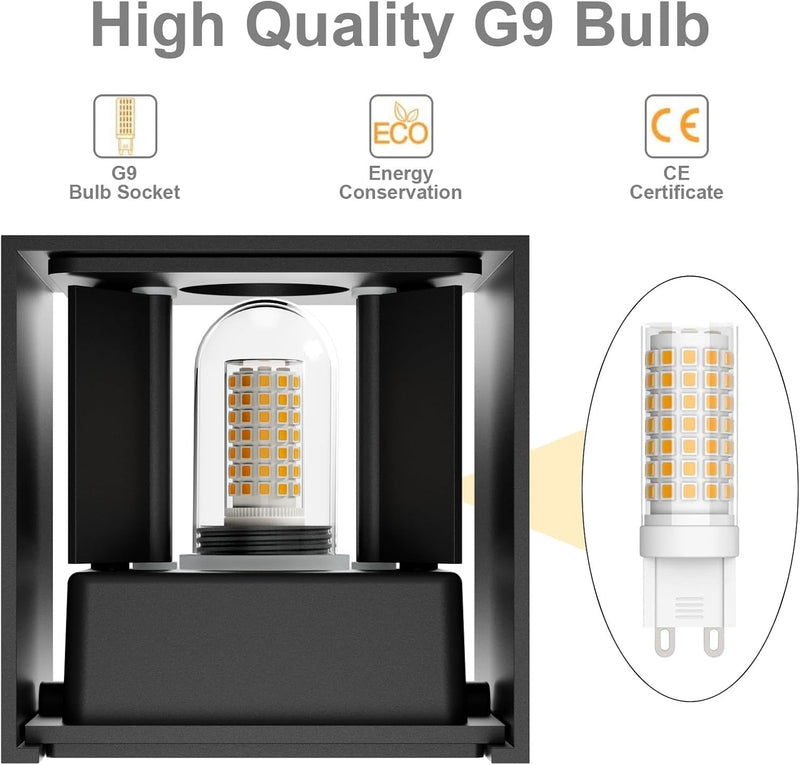 Klighten 2 Stücke LED Wandleuchte mit Austauschbarer G9 LED Lampe Warmweiss 3000K, Aluminium LED Wan