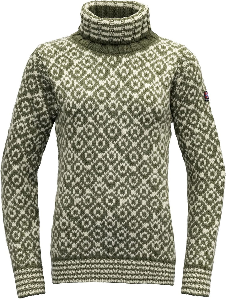 Devold Unisex Svalbard Wool High Neck Tshirt M Olive/Offwhite, M Olive/Offwhite