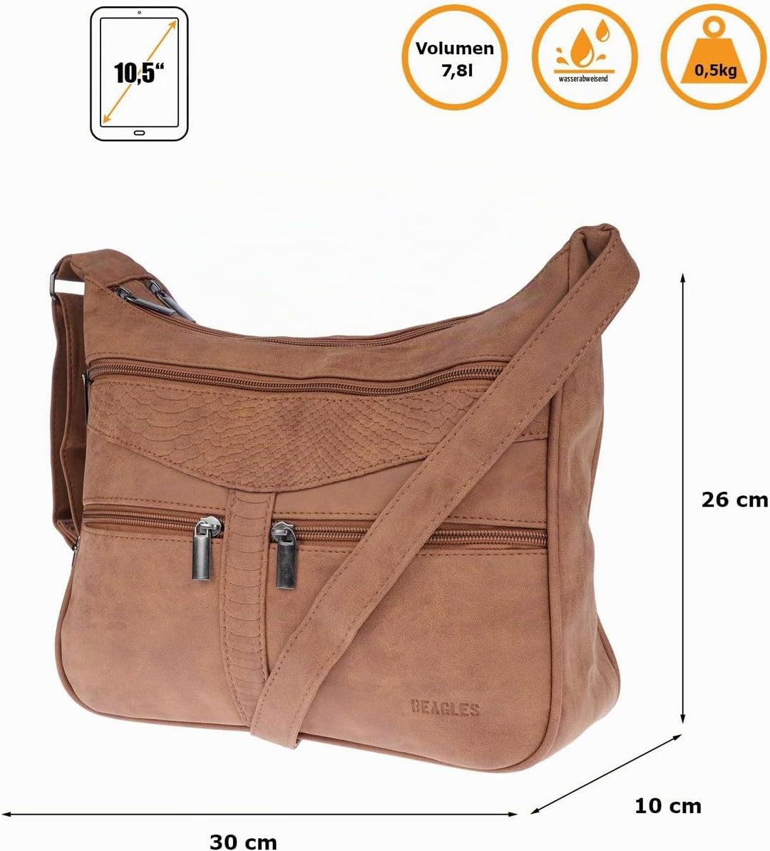 Christian Wippermann Damen Tasche Schultertasche Umhängetasche Crossover Bag Leder Optik Handtasche