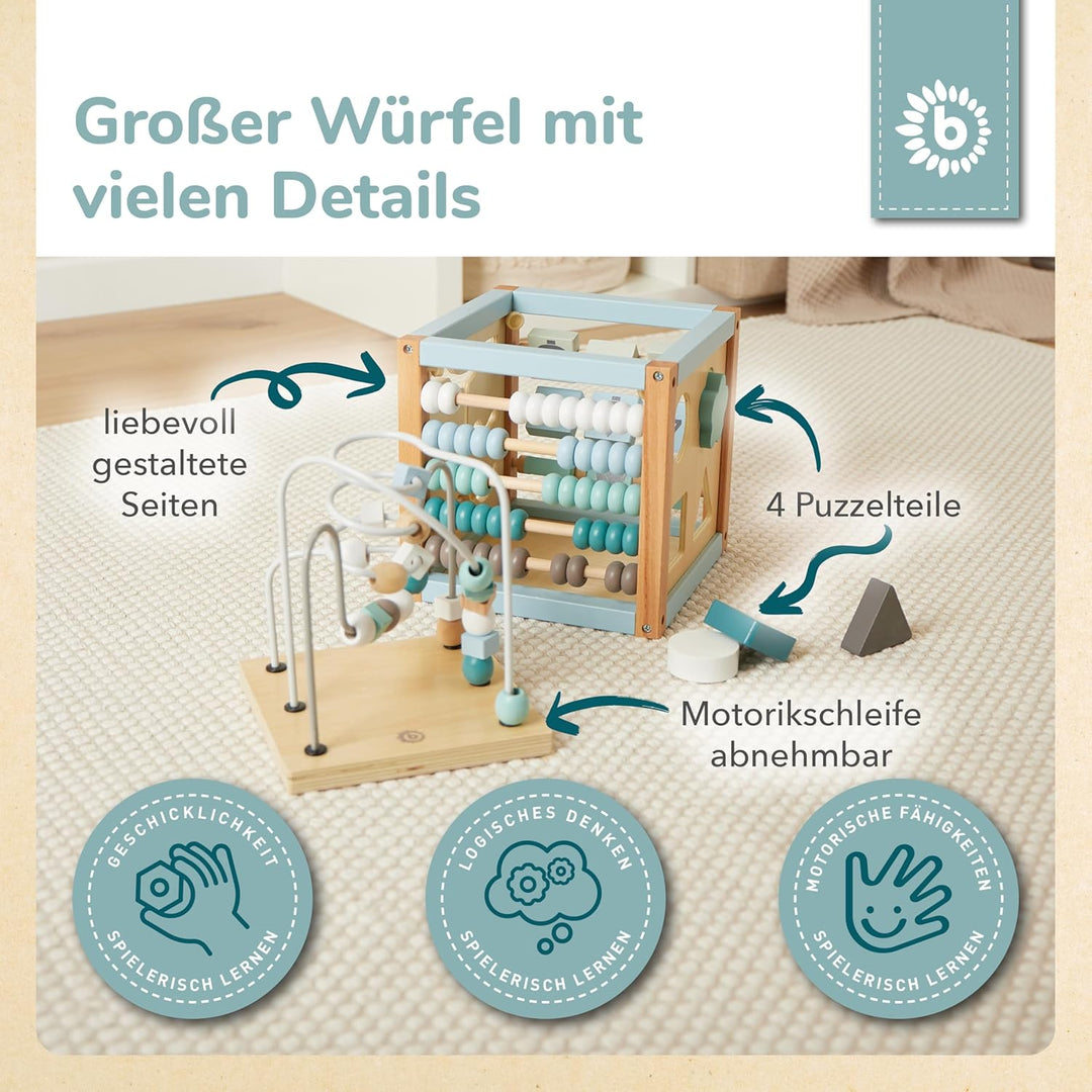 Bieco Motorikwürfel Scandi-Chic nachhaltiges Holz FSC® | Motorikspielzeug ab 1 Jahr | Activity Cente