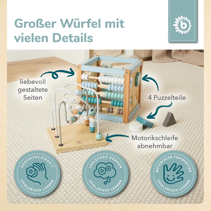 Bieco Motorikwürfel Scandi-Chic nachhaltiges Holz FSC® | Motorikspielzeug ab 1 Jahr | Activity Cente