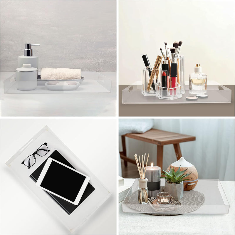 Kurtzy Serviertablett Kunststoff Acryl Klar Tablett mit Henkel – L50xB30cm Tablett Rechteckig Grosse