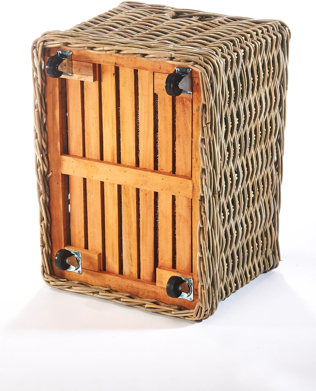 Kobolo Kaminholzwagen mit Rollen Holzkorb für Kaminholz - Rattan - mit Innenfutter aus Leinen