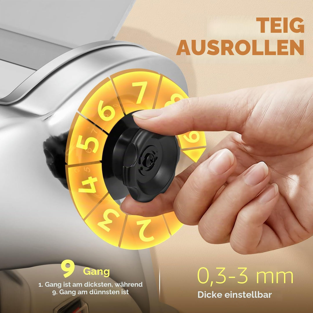 CGOLDENWALL Elektrische Nudelmaschine Frische Edelstahl-Teigausrollmaschine mit 2 Klingen von 1.5 mm