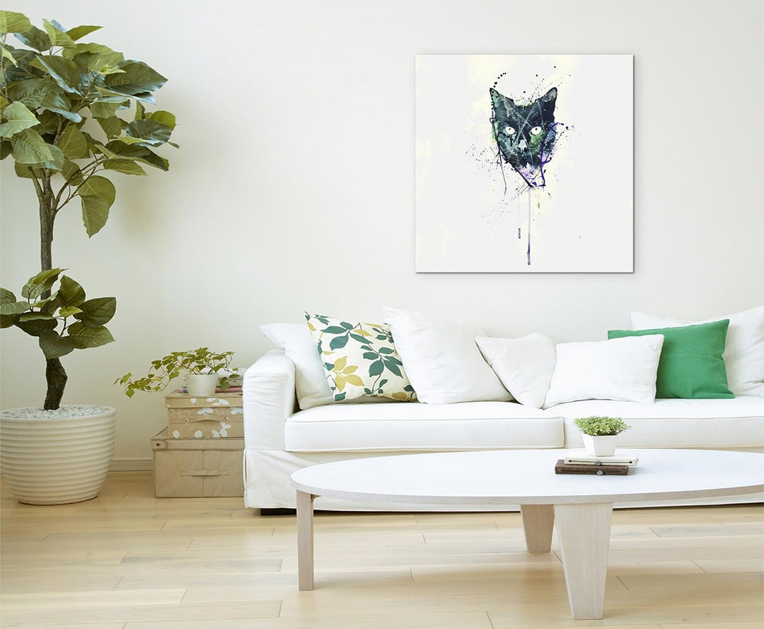 Paul Sinus Art Cat 60x60cm Keilrahmenbild Kunstbild Aquarell Art Wandbild auf Leinwand fertig gerahm