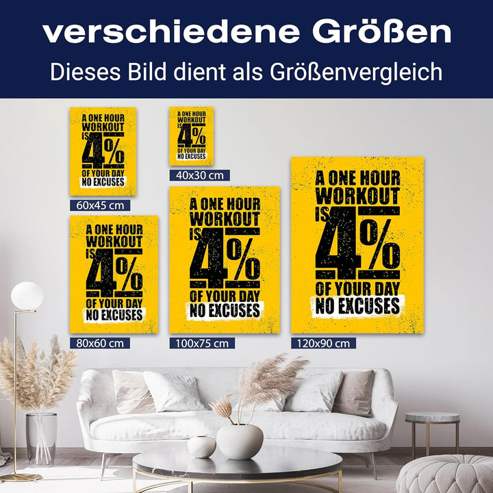 wandmotiv24 Leinwandbild Motivation, Hochformat, one Hour M0066 60L x 45B cm Leinwandbild Motivation